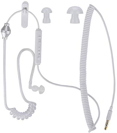 Hakeeta enkel öronsnäcka, öronkrok hörlurar, trådbundet hörlurar, med mikrofon, 1,2 m, transparent spiral luft, i örat, lätt, monaural, bekväm, 3,5 mm, för säkerhetsidrott hotell