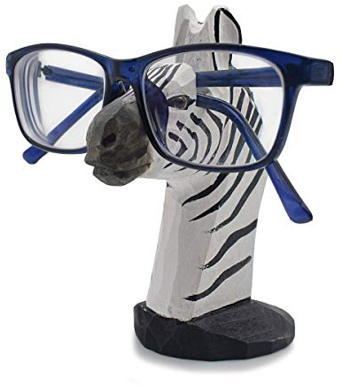 VIPbuy Roliga glasögonhållare i trä, handsnidat glasögonställ, djurform, solglasögonhållare och glasögonhylla, glas, förvaring, present för barn, skrivbord, hemmakontor, dekoration (zebra)