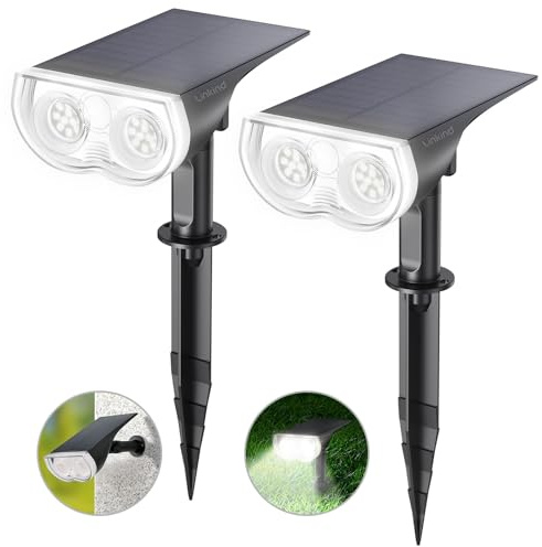 Linkind Solar Lights Outdoor Waterproof IP65, StarRay Dusk-to-Dawn Outdoor Solar Lights, 3 Lighting Modes Solar Spot Lights Outdoor for Garden, Yard, Landscape (Daylight, 2 Pack)