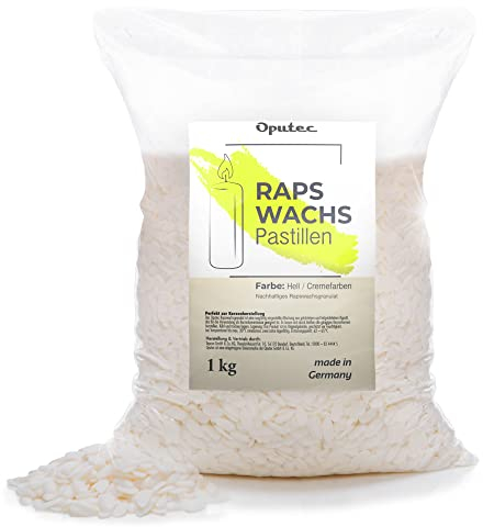 Oputec 1 KG Kerzenwachs-Pastillen – Kerzenwachs zum Gießen aus Raps – cremefarbenes Wachs für Kerzen selber machen & nachfüllen – eigene Kerzen aus natürlichem Rapswachs-Pastillen – Made in Germany