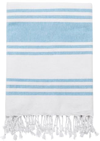 Adore Home Large Hammam Beach Towel Striped Turkish Style Fouta Peshtemal Cotton, Rio Stripe Turquoise