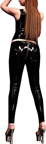 Lazutom Legging en cuir synthétique taille basse avec fermeture éclair avant arrière - Noir - XL