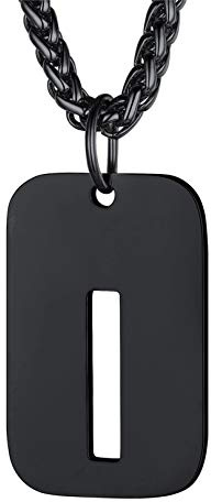 Bandmax Collar Chapa Letra Colgante Militar con Inicial de Nombre Letra I Cadena Hombre Mujer Acero Negro