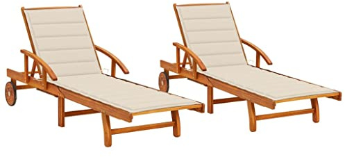 vidaXL 2X Madera Maciza de Acacia Tumbonas con Cojines Hamaca Cama Salón Diván Asiento Piscina Playa Jardín Patio Terraza Balcón Exterior Muebles