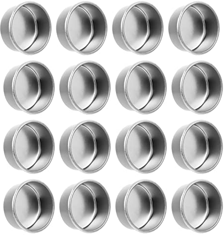 FRCOLOR Portavelas redondas de lata para té, 20 unidades, latas de aluminio para velas de té, vasos vacíos de metal, portavelas de Navidad, velas plateadas