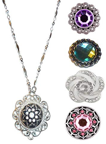 Hidden Hollow Beads Snap Interchangeable Women's Fashion Jewelry Necklace, 18 or 24 long, Fancy STRONG Stainless Steel Chain. Comes in a gift box. (24 Inch Chain, Round)