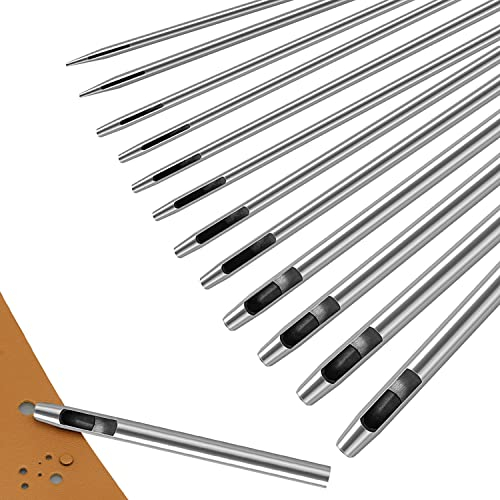 12 Piezas Punzón Hueco, Punzón de Cuero Redondo de Acero para Correas De Reloj, Cuero, Cinturones, Lona, Prensas para DIY Las Familias Los Sastres