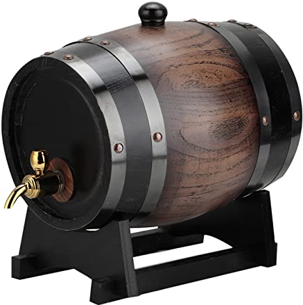 Weinfass aus Eichenholz, 3 L, Vintage, Gestreift, Gealterter Whisky-Fassspender, Fass-Eimer-Behälter Mit Wasserhahn Für Brandy, Whisky Für Heimbrauer