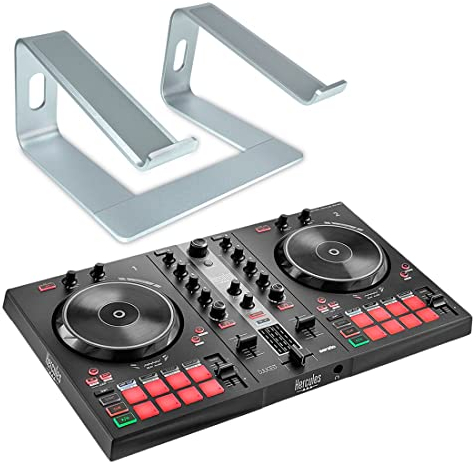 Hercules DJControl Inpulse 300 MK2 2 Deck DJ Controller + keepdrum Laptopständer Silberfarben