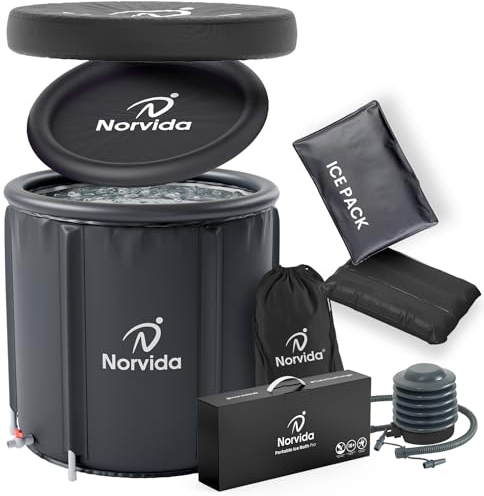Norvida Vasca da bagno di ghiaccio da esterno, grande vasca per il recupero del ghiaccio per terapia con acqua fredda con coperchio, copertura per tutte le stagioni, vasca da bagno di ghiaccio portati