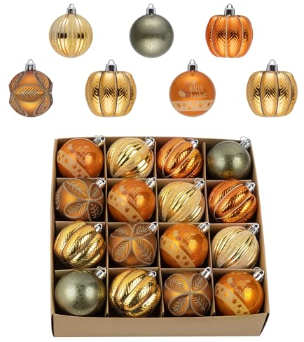 Valery Madelyn 16 Stück Herbst Deko zum Aufhängen, 6cm Halloween Kürbis Kugeln für Herbstdeko Weihnachtskugeln,Hängend Ornament Baumdeko,Innen und Draußen,Bronze