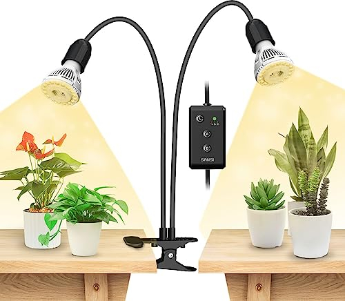 SANSI Lámpara de Cultivo Plantas 300W de Espectro Completo 4000K, Luces de Crecimiento Ajustable en Altura con Temporizador Automático 4/8/12H para Plantas de interior - Negro