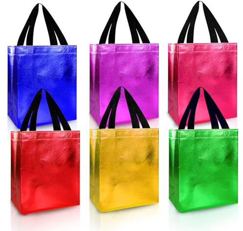 PHOGARY Geschenktüten mit Henkel, 12 Stück Wiederverwendbaren Mitgebsel Tüten, Nicht Gewebte Glänzende Geschenktüte Groß, Geschenkverpackung Geburtstagstüten Weihnachten, Bunte Geschenktasche