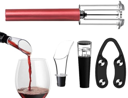 Teksome Tire-bouchon à vin manuel 4 pièces, ensemble d'ouvre-bouteille de vin - Kits de tire-bouchon manuel 4 pièces - Kit d'accessoires de tire-bouchon à vin Portable pour la cuisine, la maison et le