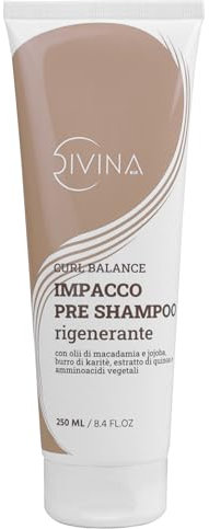 Impacco Pre Shampoo Rigenerante per capelli mossi, ricci, super-ricci, afro Curl Balance, trattamento rigenerante by Divina BLK (250ml)