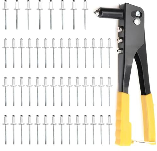 Remachadora Manual,Pistola Remachadora,Set de Pistola Remachadora,Pistola Remachado Resistente,Remachadora Manual Profesional con 50 4,0mm Remaches,Adecuado para metal,Plástico,Cuer