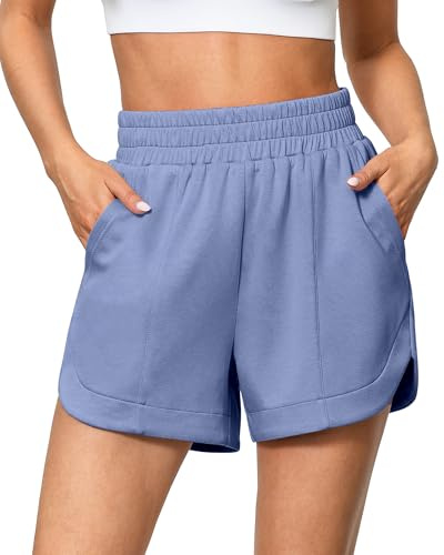 luvamia Women's High Waisted Lounge Shorts, Blue Blizzard, Size Small (Fits Size 4-6), 3.5 Inch Inseam, Elastic Waist, Functional Pockets, Athleisure, Casual, Walking, Outdoor Lifestyle