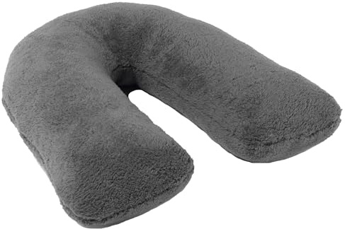 Gugro Teddy V Shaped Pillow Comfortable Pregnancy Orthopedic Soft & Fluffy Sherpa For Head Neck Maternity Back Support Non Allergenic Pillowcase with Pillow for Bed Sofa (Charcoal, 60x50x13 CM)