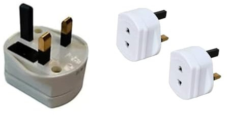 2 Pin to 3 Pin UK Plug Charger Converter Adaptor – UK Shaver Socket for Razor, Toothbrush, and Bathroom Charger – UK Electric Plug Two to Three Pin Socket Converter, White (2 Pack)