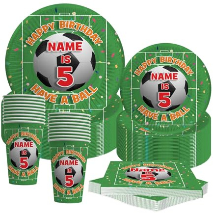 Bang Tidy Clothing Football Birthday Theme Tableware Set For Kids Children's Son's Boys Party, Personalised Custom Name Age Soccer Napkins Plates and Pop Cups fack of 24