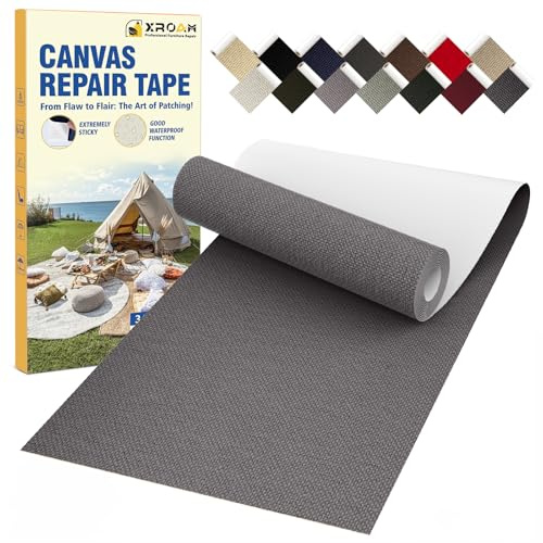 Xroam Canvas Repair Tape, 8 x 160 cm Waterproof Fabric Tape for Furniture, Self Adhesive Canvas Patches for Boat Covers, Sofas, Tents, Louge Chairs, Canopy, Awning Dark Gray