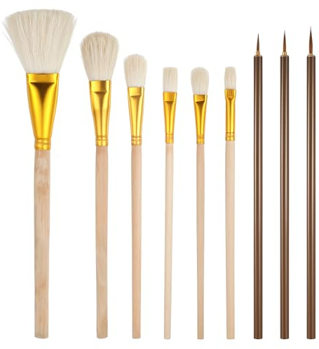 JJUNW juego de 9 pinceles cerámica para esmalte y acrílico, herramientas esenciales para cerámica y acuarela