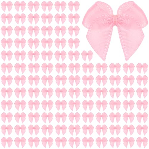 Ouligay 100 mini fiocchi, decorazione regalo, 2,5 cm, piccolo fiocco rosa, per fai da te, mini fiocchi rosa, fiocchi di raso per matrimonio, compleanno, confezione regalo