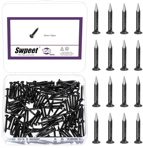 Swpeet 150 st 5 cm (2 tum) 3/4 svart hårdvara naglar sortiment kit, stål nagl, 2x20mm galvaniserade naglar, små naglar, efterbehandling naglar, vägg, tränaglar, för betong tegelsten (20mm)