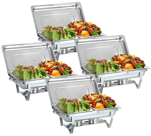 WJYTDHIQS 2/4/6 PCAcciaio Inossidabile Chafing Dish Buffet Set, Chafing Servers con Coperchi, Chafing Dish Catering Buffet Set, per Party, Feste, Matrimoni, Banchett, Argento
