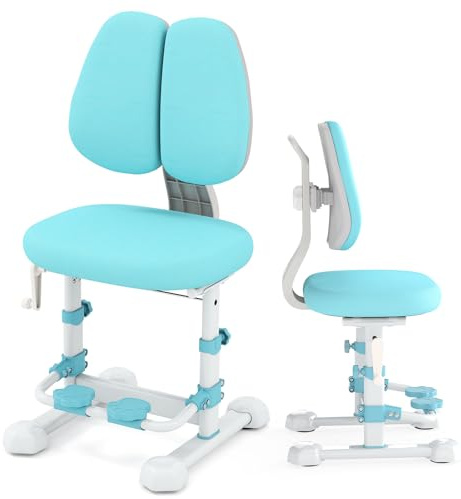LIFEZEAL Sedia Scrivania Cameretta, Sedia Bambini, con Doppio Schienale Ergonomico, Poggiapiedi, Poltrona Imbottita, Altezza e Profondità Regolabili, Studiare, Max100 kg, 41x57x81-103 cm (blu)
