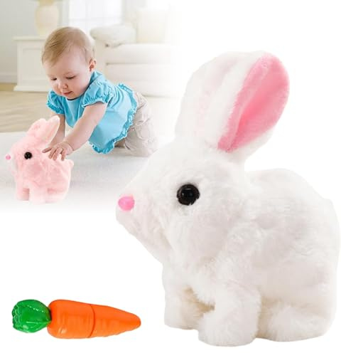 2026 New Realistic Bunny Plush Toy for Kids, Easter Gifts for Kids, Rabbit Toys with Carrot, Easter Electronic Rabbit Plush Toy with Carrot, Bunny Toys with Jumping, Twitching, Shaking Ears (A.)