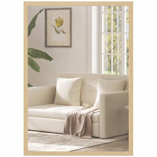 HOMCOM Decorative Rectangular Wall Mirror Wall-Mounted 60 x 40 cm Natural | Bathroom Mirror, Living Room, Bedroom, Hallway, Set of 2