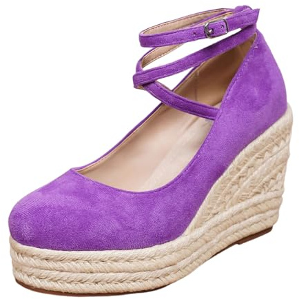 Traditional Shoes Women's Elegant Comfortable Dirndl Shoes Platform Summer Boho Wedge Heel Espadrilles Lightweight Closed Sandals Large Sizes Wedge Pumps Oktoberfest Pumps, purple, 7 UK