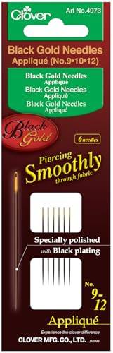 Clover Agujas para Coser, Tamaño 9-12, Acero, Oro Negro, 15x5x0.3 cm