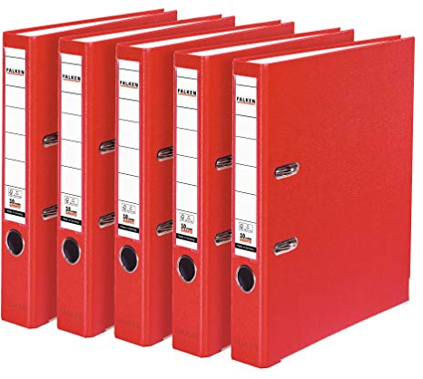Original Falken 5er Pack PP-Color Kunststoff-Ordner. Made in Germany. 5 cm schmal DIN A4 rot Vegan Ringordner Aktenordner Briefordner Büroordner Plastikordner Schlitzordner