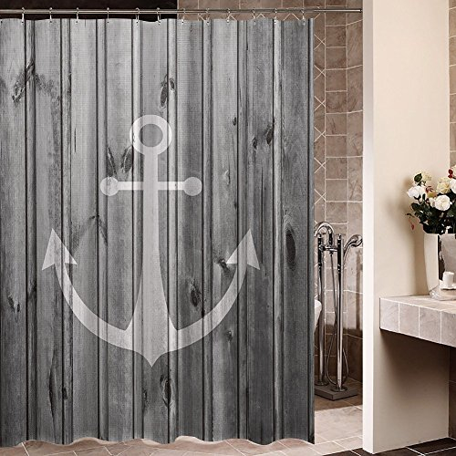 Violetpos Rustikaler Grauer Anker Holz Duschvorhang Badezimmer Dekorative 90 x 180 cm