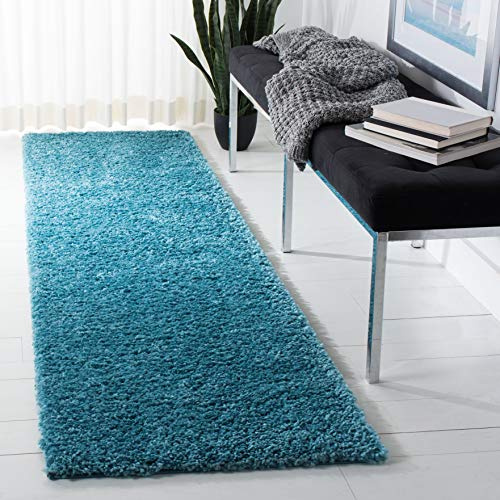 Safavieh Tapis Shag pour Salon, Salle à Manger, Chambre à Coucher - August Shag Collection, Tapis à Poil Court, Turquoise, 80 x 180 cm