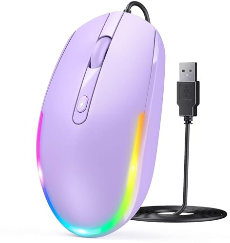 seenda Wired Mouse, RGB Backlit 1600 DPI Corded Mouse for Laptop/PC, Purple