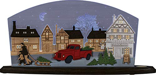 WEIGLA - Schwibbogen original Erzgebirge I Motiv Christmas Pickup I Dekoleuchte I LED-Lichterbogen I Größe 47 x 22 x 8,2 cm I Inklusive Beleuchtung I Weihnachtsdeko innen I aus Holz & Acryl