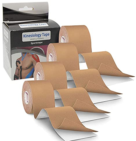 4 Roll Kinesiology Tape 5m Extra Sticky Kinesiology Tape Elastic Muscle Support Tape Waterproof Athletic Physio Muscles Strips Breathable for Exercise, Sports & Injury Recovery