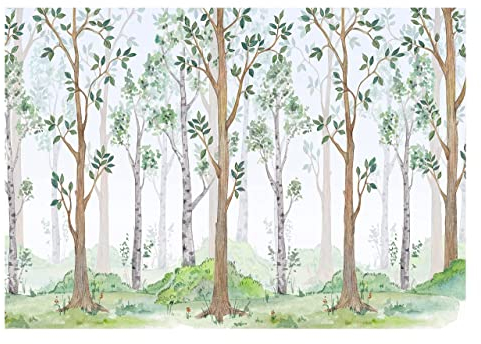 WallArena - Vlies Fototapete Kinderzimmer 416x254 cm Wald Mädchen Bäume Skandinavisch für Kinder - Fototapeten Tapeten für Kinder Kindertapete - Vliestapete Wandtapete Tapete 3D Effekt