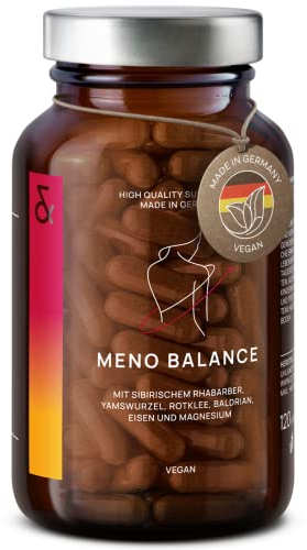 Meno Balance - Wechseljahre Komplex - 120 Kapseln (2 Monatsvorrat) - Hormon Balance mit Yamswurzel, Rotklee, Sibirischer Rhabarber, Baldrian, Hibiskus - Menopause Kapseln - hormonfrei & vegan
