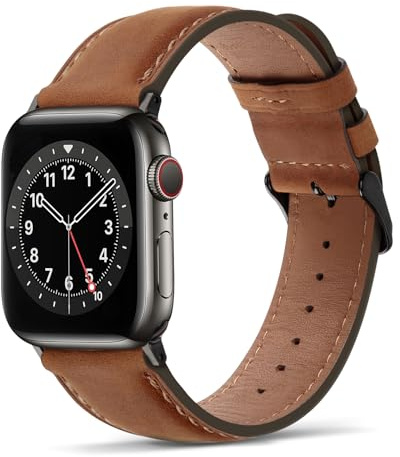 Tasikar Compatible with Apple Watch Strap 49mm 46mm 45mm 44mm 42mm Genuine Leather Replacement Bracelet Band Compatible with iWatch Ultra 3 2 1 SE Series 11 10 9 8 7 6 5 4 3, Light Brown