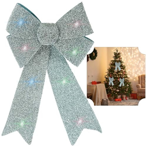 SRV Hub Arcs lumineux multicolores à LED de Noël, arcs argentés pailletés pour décoration de Noël, arcs pour la porte d’entrée pour les décorations de fêtes de Noël et du Nouvel An, Taille-43cm