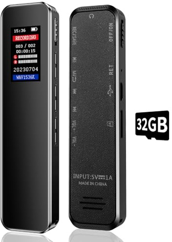 32 GB digital röstinspelare för föreläsningsmöten – röstaktiverad inspelare med 2324 timmars kapacitet ljudinspelare diktafon inspelningsenhet med uppspelning, MP3-spelare, variabel hastighet,