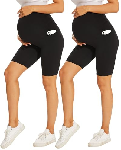 DDOBB 2 Pack Maternity Leggings Over Bump with Pockets | High Waist, Soft Belly Support, Stretchy Pregnancy Pants for Yoga, Workout, Daily Wear, Pyjama