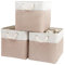 Mangata Aufbewahrungsbox,(26x26x28cm) Aufbewahrungskorb Stoff, Box in Würfel für Schrank, Regal, und Kleidung(Helles Khaki/weiß, 3er Pack)