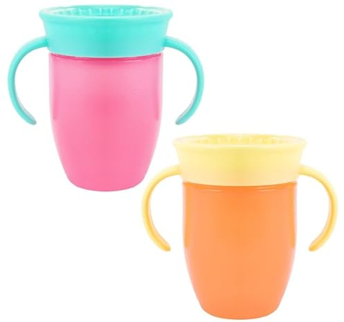 Nuby All Around Water Bottle with Handle - No Spill Sippy Cup | 210ml / 7oz | Drink from Any Angle | Dishwasher Safe | BPA Free | Suitable Beaker for 4 Months Plus (Pack of 2, Pink/Orange)