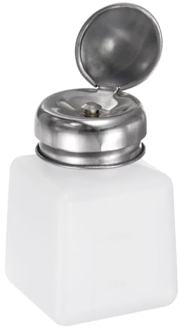 sourcing map Solvent Alcohol Dispenser 100ml(3.4oz) Press Type ESD Safe Anti-Splash Liquid Dispenser Pump with Sealing Stainless Steel Lid for Acetone Cleanser, Polish Remover, White