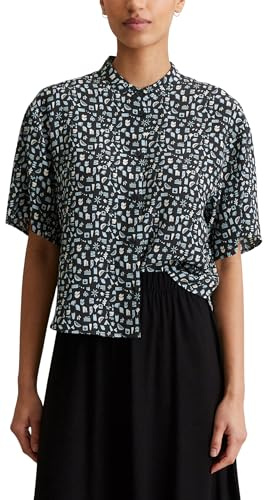 Marc OߴPolo Denim Donna Camicia a maniche corte con colletto alla coreana cropped, Multicolore (Dark Grey Multi 02), M